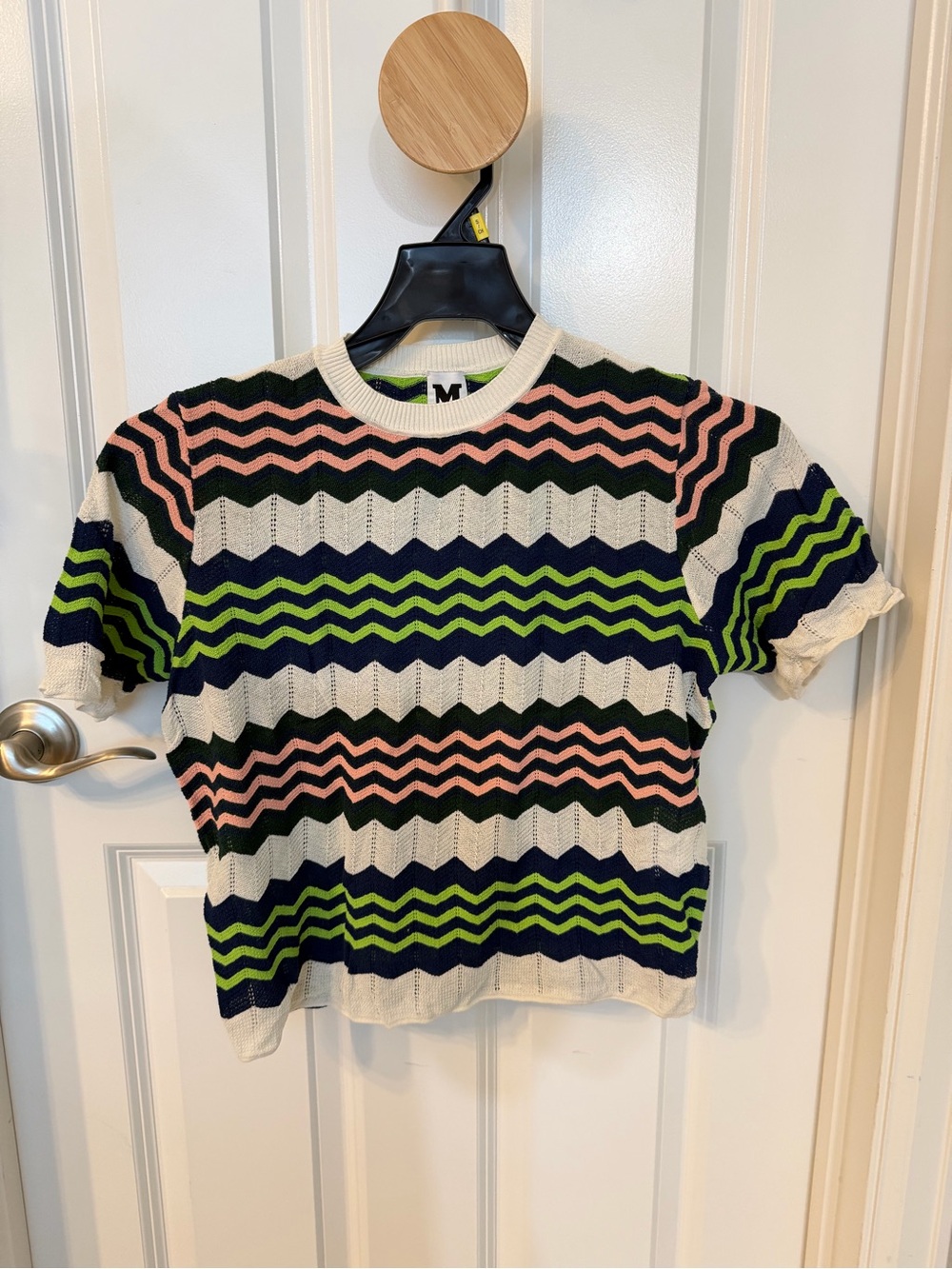 M Missoni Multicolor Zig Zag Knit Short Sleeve Sweater Top 165/84A